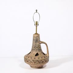 Mid Century Ceramic Table Lamp w Geometric Umber Motifs Organic Cutout Detail - 4403179