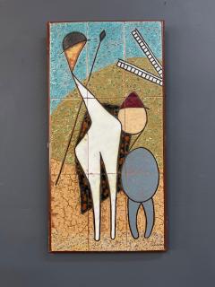Mid Century Ceramic Tile Wall Plaque of Don Quixote by Danos Greece 1960s - 4286449