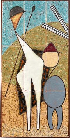 Mid Century Ceramic Tile Wall Plaque of Don Quixote by Danos Greece 1960s - 4288060