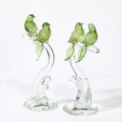 Mid Century Chartreuse Transparent Hand Blown Murano Glass Bird Sculptures - 3752119