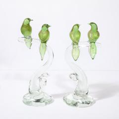 Mid Century Chartreuse Transparent Hand Blown Murano Glass Bird Sculptures - 3752196