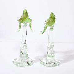 Mid Century Chartreuse Transparent Hand Blown Murano Glass Bird Sculptures - 3752228