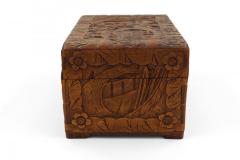 Mid Century Chinese Wooden Scenic Design Carved Hinge Top Box - 4670037