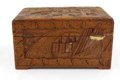 Mid Century Chinese Wooden Scenic Design Carved Hinge Top Box - 4670038
