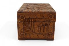Mid Century Chinese Wooden Scenic Design Carved Hinge Top Box - 4670039