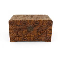 Mid Century Chinese Wooden Scenic Design Carved Hinge Top Box - 4709505