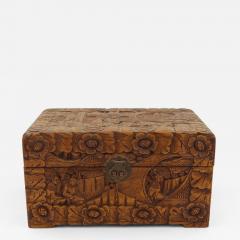 Mid Century Chinese Wooden Scenic Design Carved Hinge Top Box - 4709540