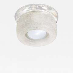 Mid Century Chrome Flush Mount Chandelier with Spun Frosted Textural Shade - 4379200