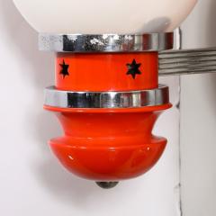 Mid Century Chrome Glass Vermillion Enamel Portico Sconces w Star Cutouts - 4550532