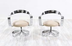 Mid Century Chrome Ribbon Style Swivel Lounge Chairs - 2228024