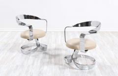 Mid Century Chrome Ribbon Style Swivel Lounge Chairs - 2228026