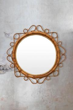 Mid Century Circular Rattan Mirror With Handwoven Thin Patterns - 3737261