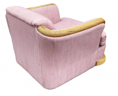 Mid Century Coastal Modern Rattan Club or Lounge Chair with Pink Fabric - 3114330