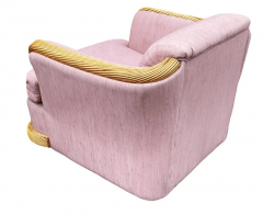 Mid Century Coastal Modern Rattan Club or Lounge Chair with Pink Fabric - 3114331