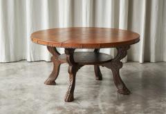 Mid Century Coffee Table in Solid Wood and Patinated Cognac Leather - 4528603