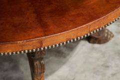 Mid Century Coffee Table in Solid Wood and Patinated Cognac Leather - 4528604