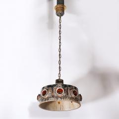 Mid Century Cool Umber Glazed Ceramic Pendant Chandelier with Amber Glass Detail - 4376930