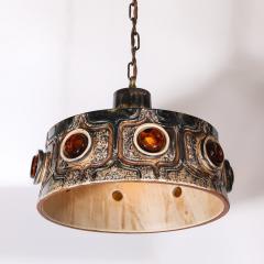 Mid Century Cool Umber Glazed Ceramic Pendant Chandelier with Amber Glass Detail - 4376934