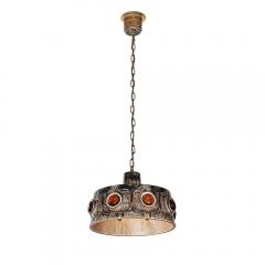 Mid Century Cool Umber Glazed Ceramic Pendant Chandelier with Amber Glass Detail - 4376935