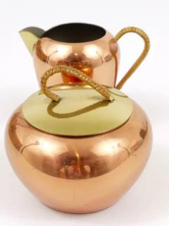 Mid Century Copper Brass Milk Creamer and Sugar Bowl with Lid Austria 1950s - 4042326