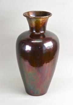 Mid Century Copper Floor Vase Iridescent Glazed Handforged AT circa 1970 - 3324941