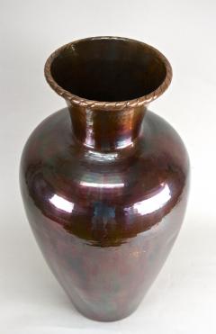 Mid Century Copper Floor Vase Iridescent Glazed Handforged AT circa 1970 - 3324946