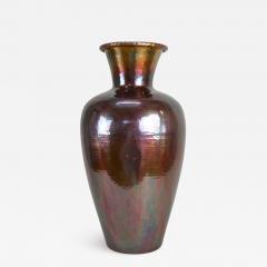 Mid Century Copper Floor Vase Iridescent Glazed Handforged AT circa 1970 - 3330966