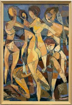 Mid Century Cubist Abstract Female Nudes Oil Painting by Andr Poirson - 4611496