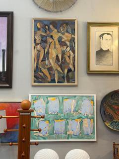 Mid Century Cubist Abstract Female Nudes Oil Painting by Andr Poirson - 4611502