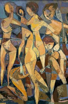Mid Century Cubist Abstract Female Nudes Oil Painting by Andr Poirson - 4613886