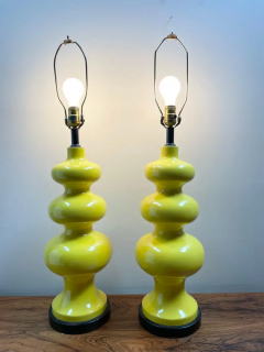 Mid Century Curvaceous Ceramic Large Bright Yellow Table Lamps a Pair - 2518405