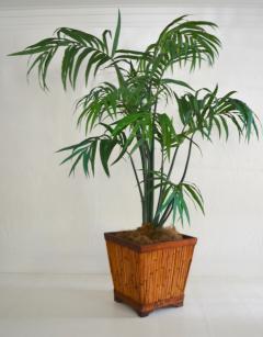 Mid Century Cut Bamboo and Wood Planter Jardiniere - 3686904