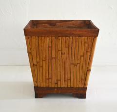 Mid Century Cut Bamboo and Wood Planter Jardiniere - 3686905