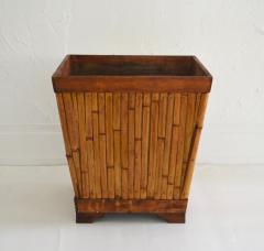 Mid Century Cut Bamboo and Wood Planter Jardiniere - 3686907