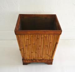 Mid Century Cut Bamboo and Wood Planter Jardiniere - 3686908