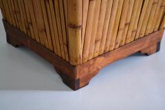 Mid Century Cut Bamboo and Wood Planter Jardiniere - 3686911