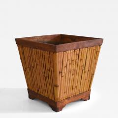 Mid Century Cut Bamboo and Wood Planter Jardiniere - 3697470