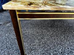 Mid Century Danish Marble Top Coffee Table with Walnut and Brass Trim Base - 4519064