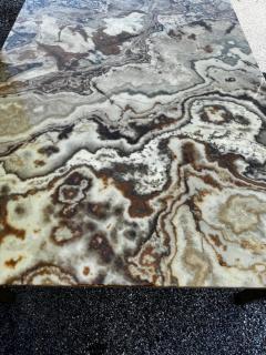 Mid Century Danish Marble Top Coffee Table with Walnut and Brass Trim Base - 4519067