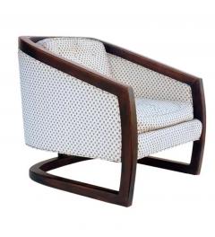 Mid Century Danish Modern Upholstered Lounge Chair with Cantilevered Walnut - 3992444