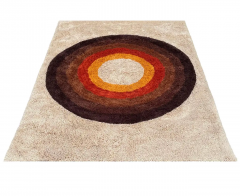 Mid Century Danish Style Rya Area Shag Rug in Modern Bullseye Panton Design - 2592146