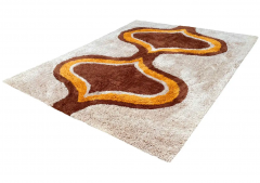 Mid Century Danish Style Rya Area Shag Rug in Modern Design in Yellow Brown - 2580772