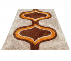 Mid Century Danish Style Rya Area Shag Rug in Modern Design in Yellow Brown - 2580773