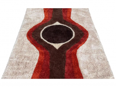 Mid Century Danish Style Rya Area Shag Rug in Red Orange Modern Design - 2580847