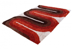 Mid Century Danish Style Rya Area Shag Rug in Red Orange Modern Wave Design - 2567934
