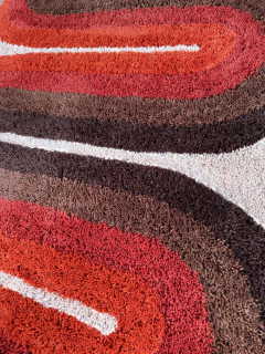Mid Century Danish Style Rya Area Shag Rug in Red Orange Modern Wave Design - 2567936
