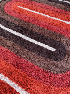 Mid Century Danish Style Rya Area Shag Rug in Red Orange Modern Wave Design - 2567937