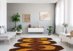 Mid Century Danish Style Rya Area Shag Rug in Teardrop Design after Panton - 2567861