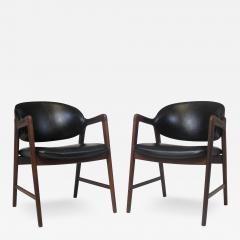 Mid Century Danish Walnut Arm Chairs in Black - 1845648