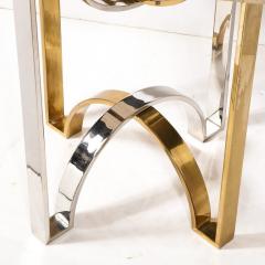 Mid Century Demilune Travertine Marble Top w Brass Chrome Base Console Table - 3276104